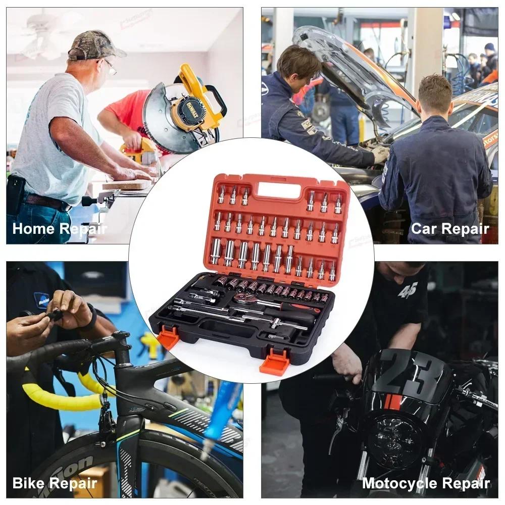 Jeu de clés à douille 46/53 pièces Clé à cliquet rapide Tournevis Boîte à outils Ceinture de rangement durable Facile à transporter pour Voiture Vélo Moto
