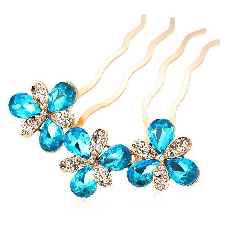 Rhinestone Bun Hair Flower Alloy Updo Comb Headdress Hairpin Hair Comb