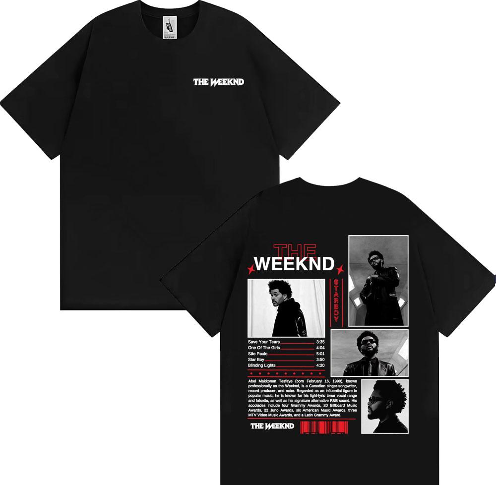 Rapper The Weeknd Starboy Album Cover T Shirt Harajuku Punk Hip Hop Man Cotton Short Sleeve So