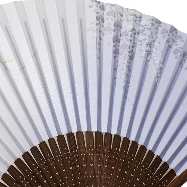 Painted Made In with a Delicate Carved Design of Karaki Wood and a Wisteria High-quality Fan, Japan, Motif, Scented.