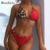 Szexi Splicing Leopard Halter női fürdőruha egyrészes női fürdőruha, kivágott, hát nélküli fürdőruha, női fürdőruha