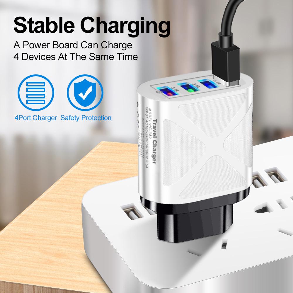 Multi-port USB Charger 4 Ports 5V/2.4A Fast Charging, New Model AU/EU/UK/US Standard