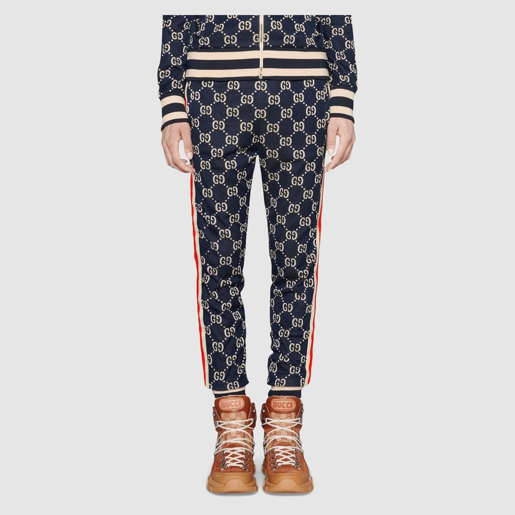 Gucci GG Men Jacquard Jogging Pant Blue / Ivory (Unisex) Knitted Sweatpants 496920 X9V05 4245