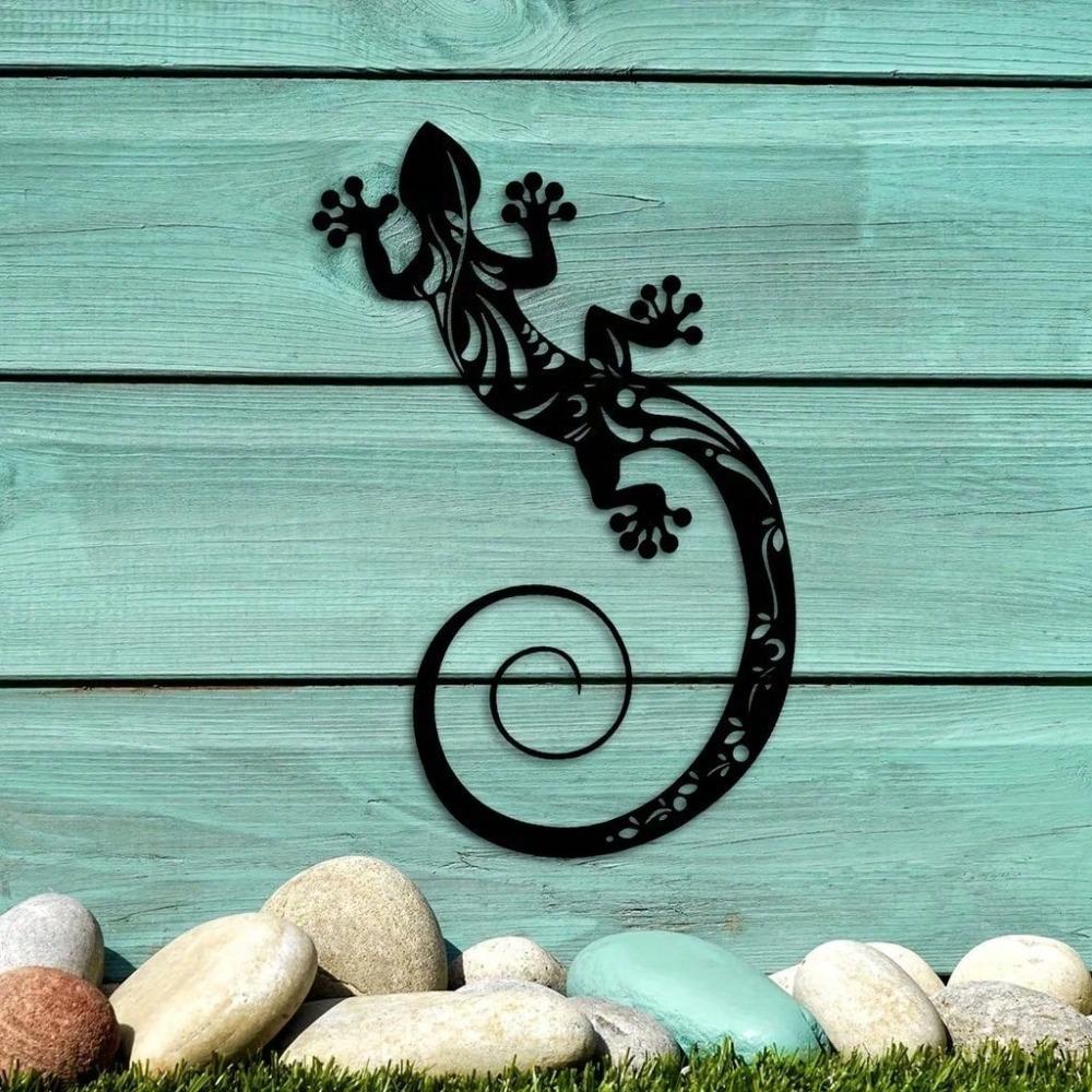 Handmade Metal Gecko Wall Art Modern Geometric Lizard Sculpture for Boho Living Room Bedroom Office Outdoor Decor Unique Reptile Hanging Gift