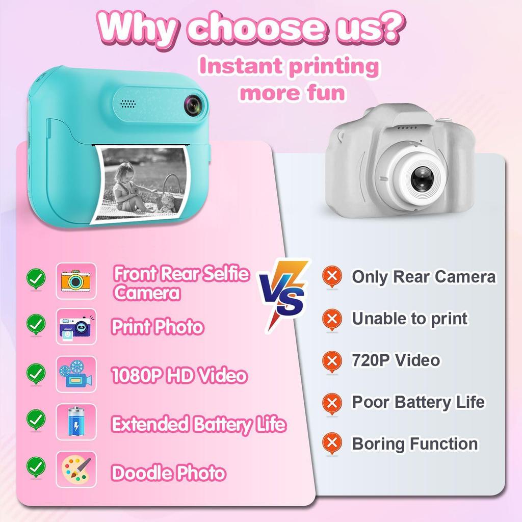 S8 Children's Instant Camera - Cute Cartoon Digital Mini Camera for Photos