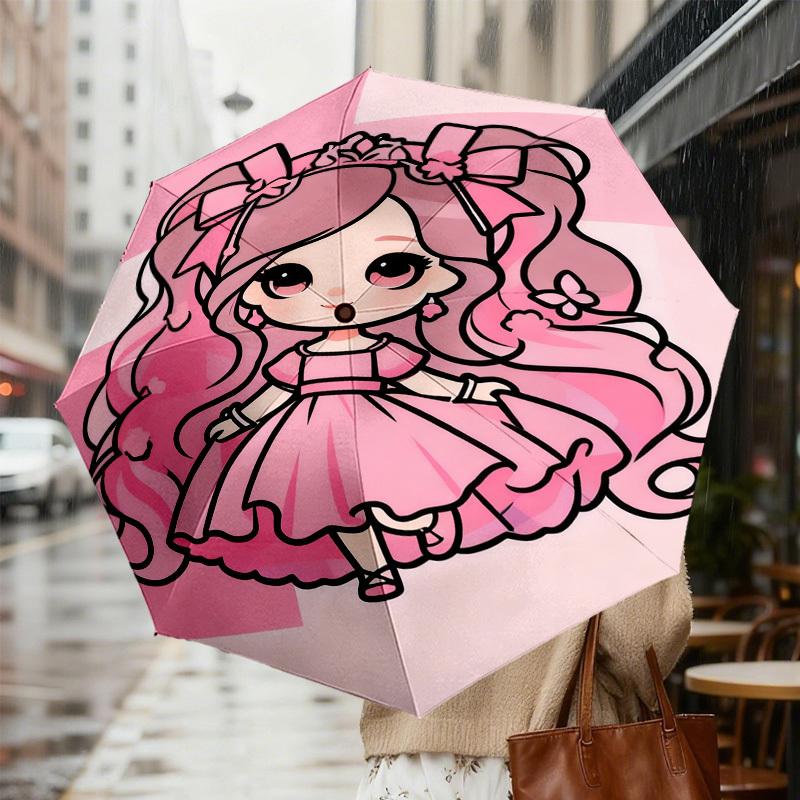 1pc Pink Princess Pattern Umbrella Design Automatic Opening and Closing Umbrella, High-quality Travel Umbrella, C1128274