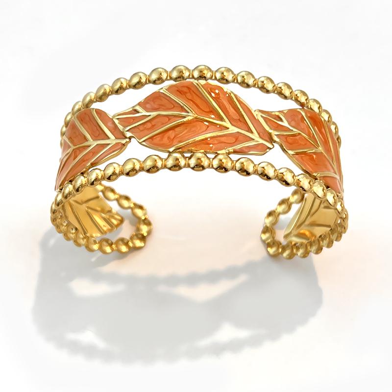 Fashion Bracelet 18k Gold Stainless Steel Flower Sun Leaf Open-ended Bracelet Non-fading Mother's Day Gift Retro Personality