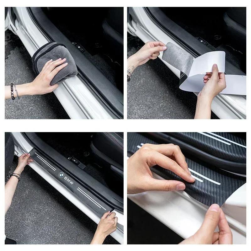 XUREI1 E46 B3 For BMW 4Pcs Carbon Fiber Car Door Threshold Plate Stickers For BMW M M3 M5 F10 F30 F20 E28 E30 E34 E36 E39 E46 E91 Perfo