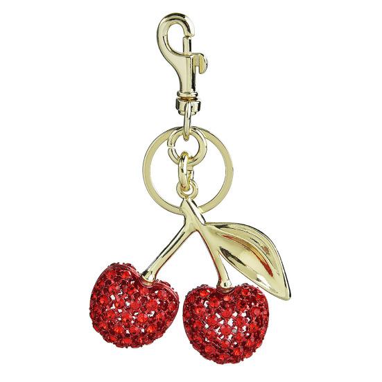Keychain Pendant Rhinestone Inlaid Cherry Shape Key Chain with Alloy Lobster Clasp Bag Charm Lightweight Backpack Accessory
