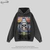 Oversized Streetwear Skull Print Hoodie Mens Heavyweight Washed Cotton Loose Fit Long Sleeve
