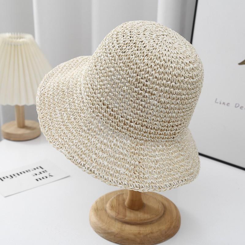 Sweet bow embroidered straw hat women's seaside vacation fisherman's hat children's summer hollow breathable straw visor