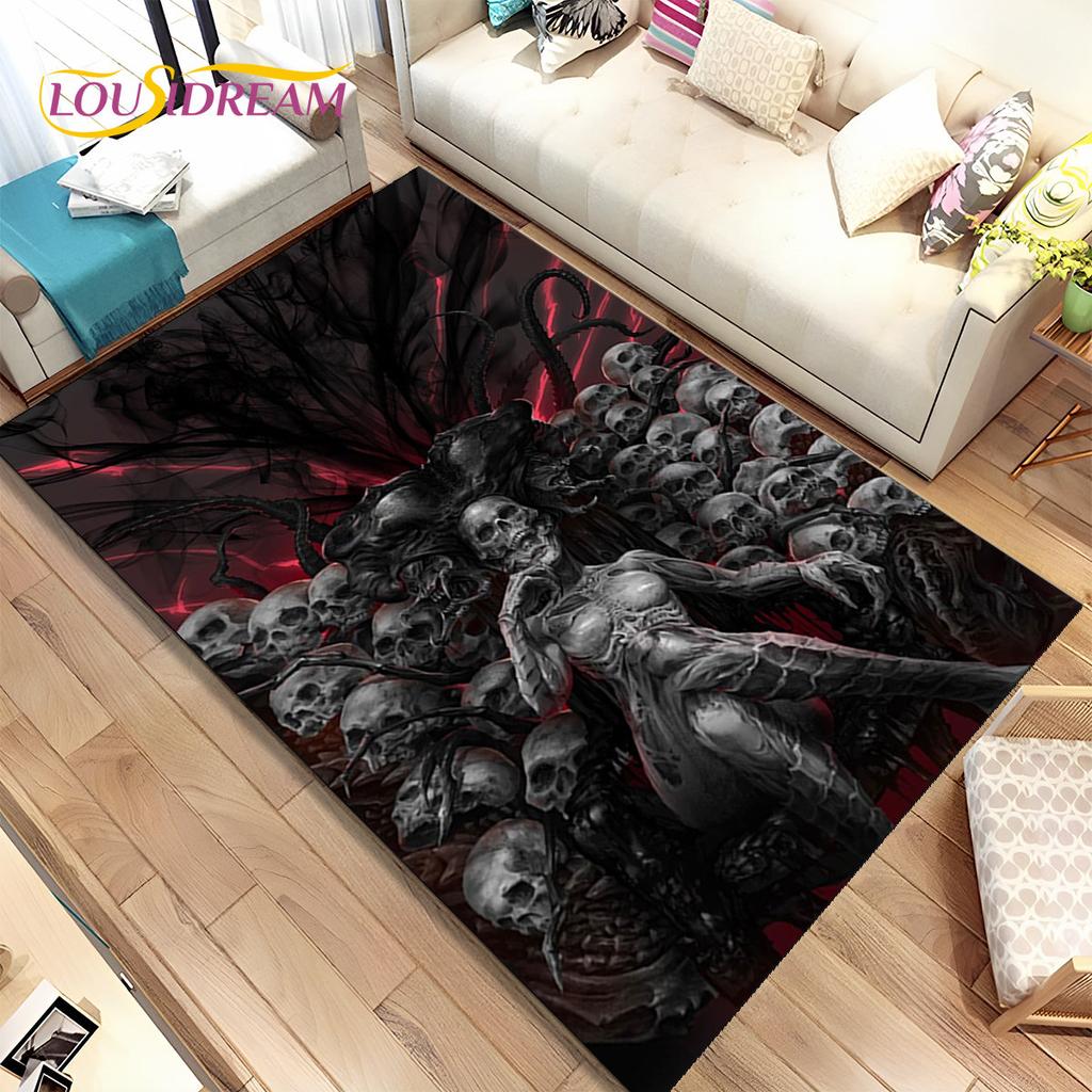 3D-Teppich mit gotischem Horror-Geisterschädel, Teppich für Zuhause, Wohnzimmer, Schlafzimmer, Sofa, Fußmatte, Küchendekor, rutschfeste Bodenmatte für Kinder