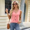 2025 New Women's Round Neck Button Detail Solid Color Casual Sleeveless Tank Top for Everyday Layering