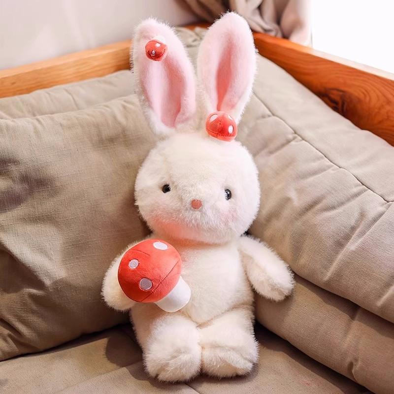 Kleiner Weißer Hase Puppe Kreative Pilz Hase Puppe Plüschtier Kinder Schlafkissen Puppe Mädchen Geburtstagsgeschenk