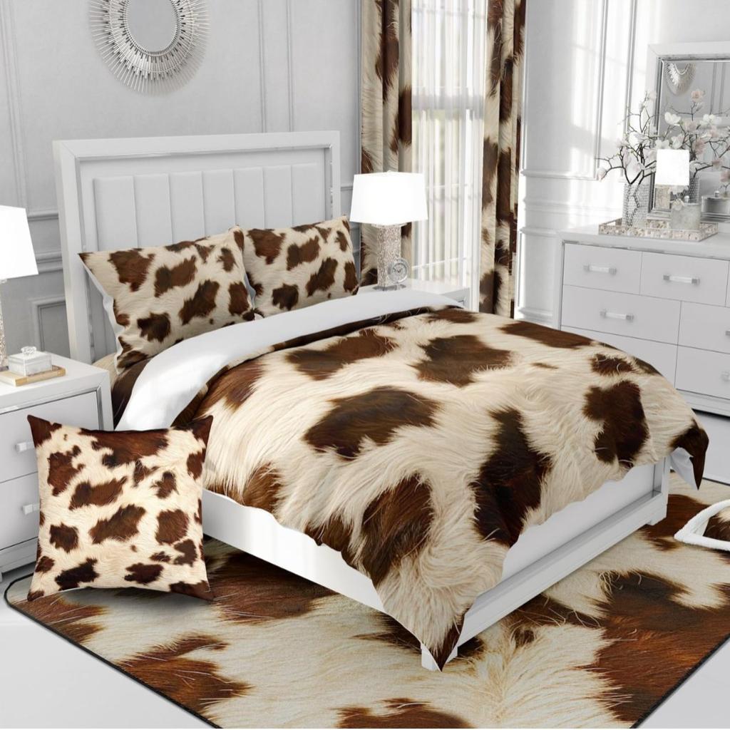 Western Farm Animal Leather Three-Piece Quilt Cover 3D Digital Printing Bedding Set