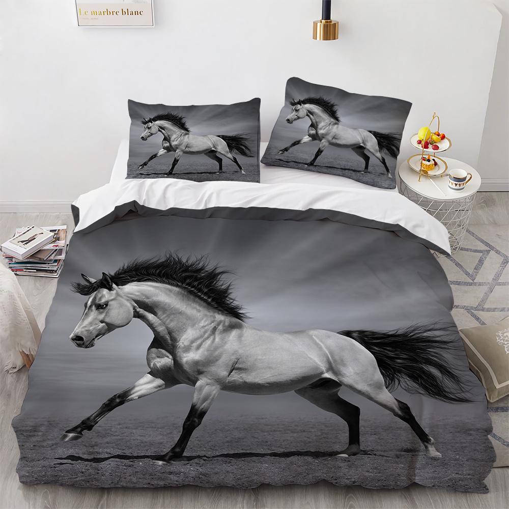 Steed Duvet Cover Set Fire Water Horse Wild Animals Comforter Cover Wildlife Bedding Set King Full Size for Kids Boys Girls Teen