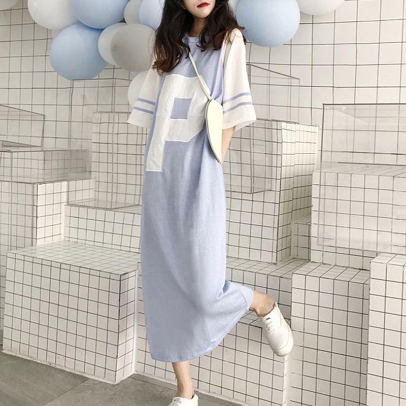 Summer Patchwork Letter Fashion Dress Women Loose Slim Short Sleeve Vestidos De Fiesta Y2K Casual Robe Femme Chic Female Clothes