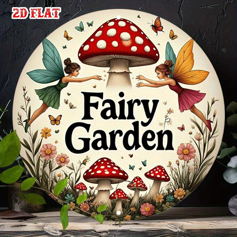 D Flat D Flat pc Fairy Round Aluminum Sign Mushrooms Metal Tin Sign Garden XRound Aluminum Sign Butterflies Meta