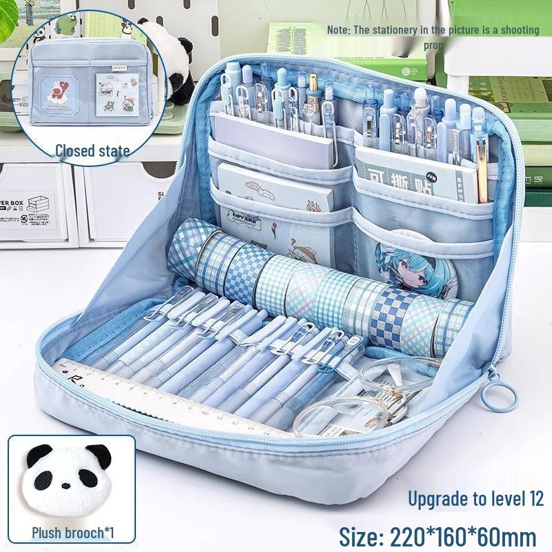 Panda 12-Layer Pencil Case: Super Large Capacity Stationery Box for Boys & Girls - Cute for Junior High School