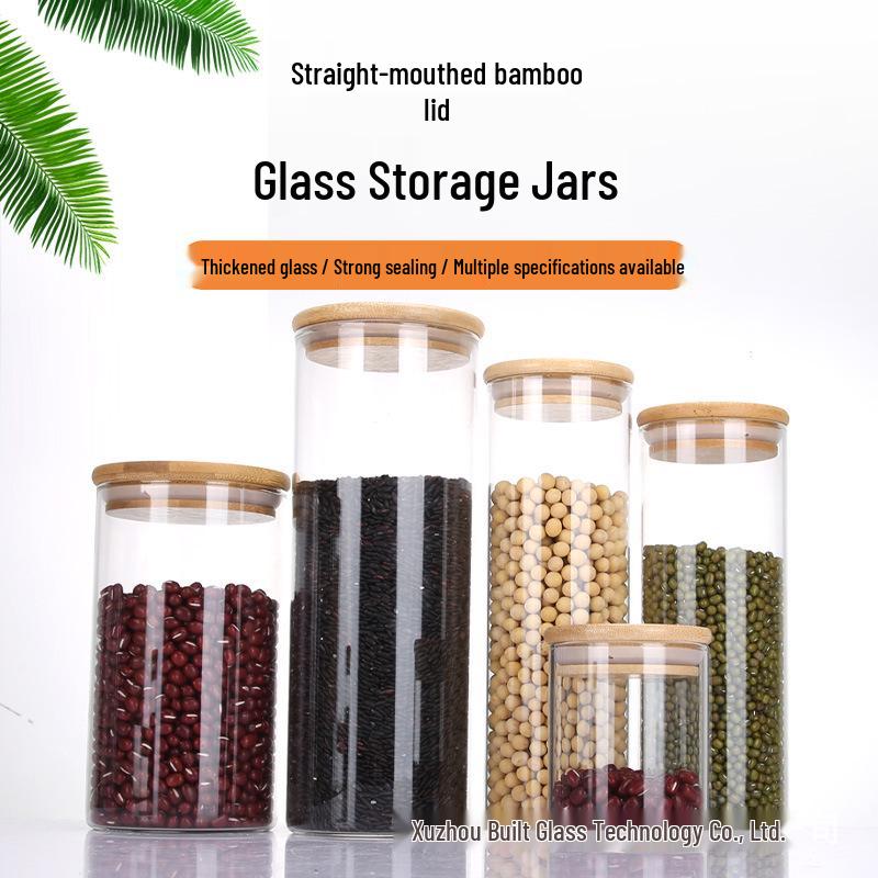 Opbergpot van Borosilicaatglas met Bamboe Deksel - Ideaal voor Granen, Kruiden, Snoep of Thee.