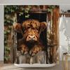 Funny Highland Cow Shower Curtain Rustic Country Cow Cartoon Animal Children's Bath Curtain Polyester Fabric Home Bathroom Decor
