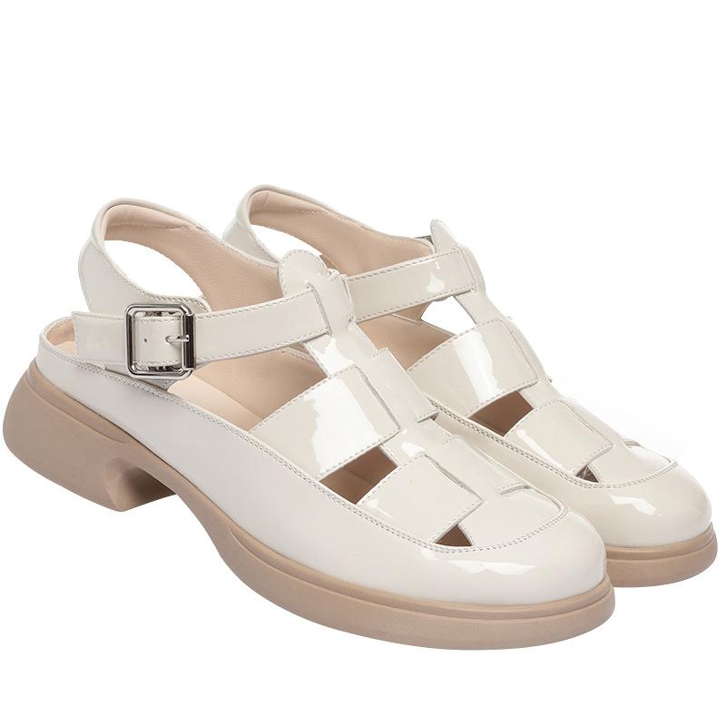 Fashion Comfortable Fashion Square Heels Bright Leather Shoes Platform Sandals Summer 2024 Cutout Gladiator Sandals For Office Mom