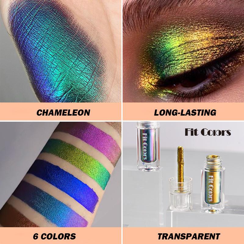 6pcs Chameleon Liquid Eyeshadow Set Multi-Color Shifting Metallic Shimmer Highlighting Duo-Chrome Eye and Lip Makeup for Festival Stage