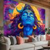 Abstract Shiva Wall Hanging with Meditative Pose, Om Symbol, and Golden Sun Halo