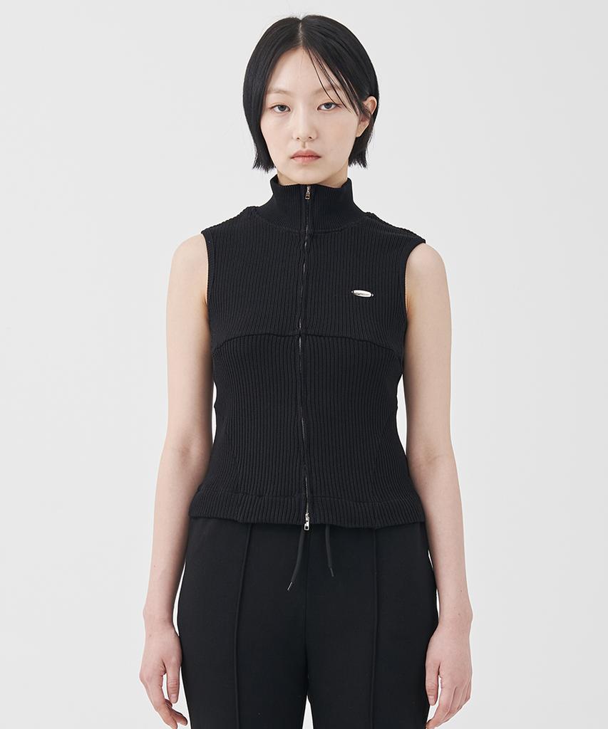 Fdr Law Guage Rib Zip Up Sleeveless Cream