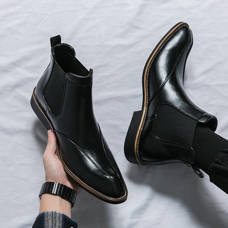 Men's Chelsea Boots British Business Leather Boot Fashion High Top Casual Boot Pointed Dress Boots for Men Ankle Boots Botas2025