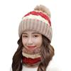 Women Winter Knitted Hat Scarf Set Fleece Lined Beanie Earflap with Pompom Thick Thermal Hat Neck Warmer for Outdoor