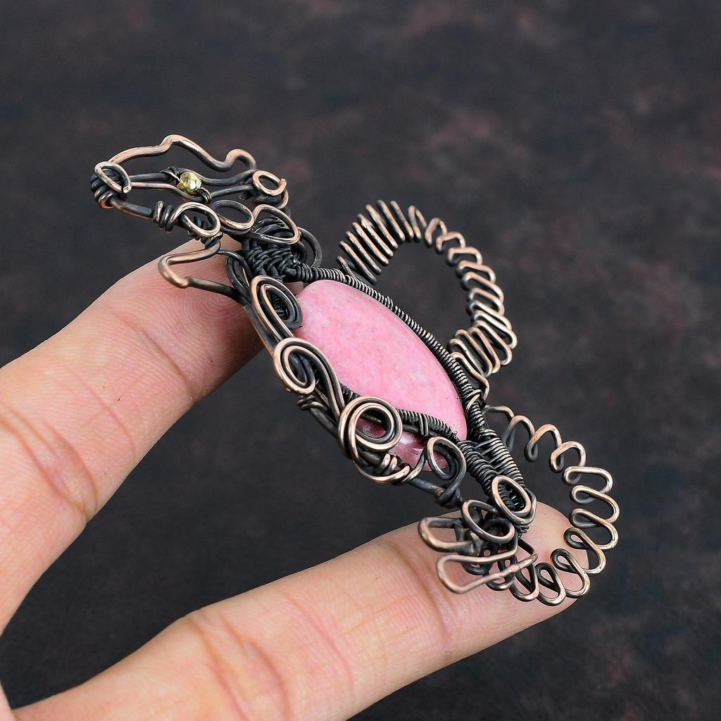 Thulite Pendant Copper Wire Wrapped Pendant Gemstone Jewelry Rabbit Pendant Copper Wire Jewelry Handmade Brand New Pendant Engagement Gifts