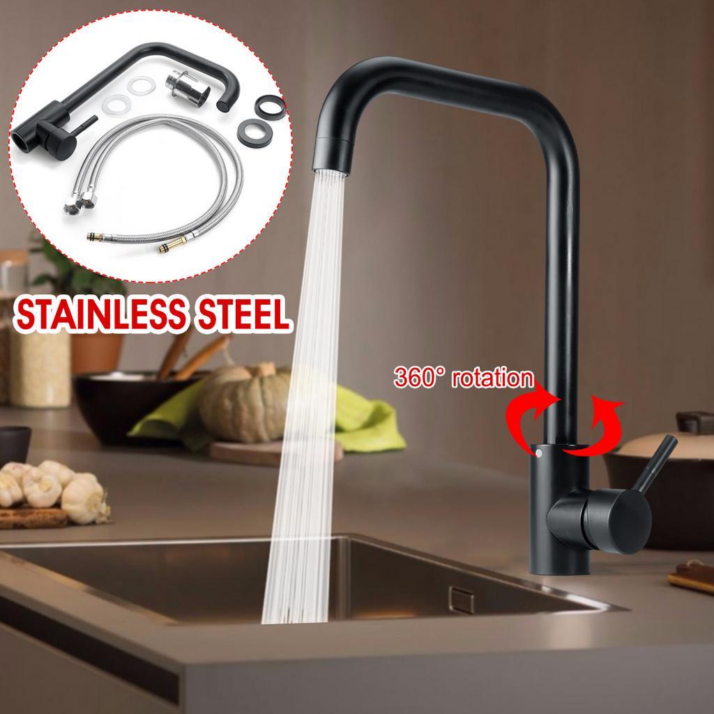 Baterie de bucătărie din oțel inoxidabil Bucătărie chiuvetă neagră Robinet de apă cu un singur mâner Baterie caldă și rece Baterie duș de bucătărie cu rotație 360