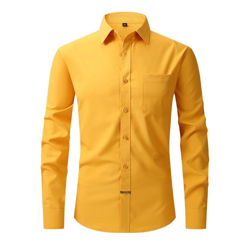 Top-Selling Men's Four-Sided Stretch Anti-Wrinkle Solid White Long-Sleeved Shirt for Business Casual Wear