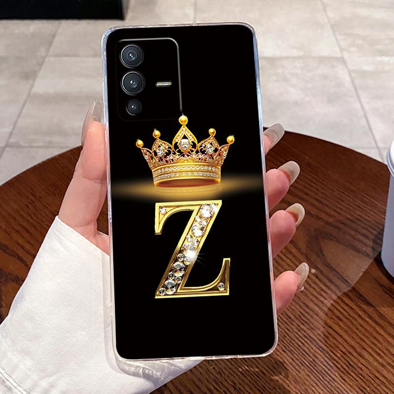 For Vivo V23 Pro New Crown Letter Pink Shiny A To Z Couple Phone Case For Vivo V23 Pro Transparent TPU Shockproof Soft Casing
