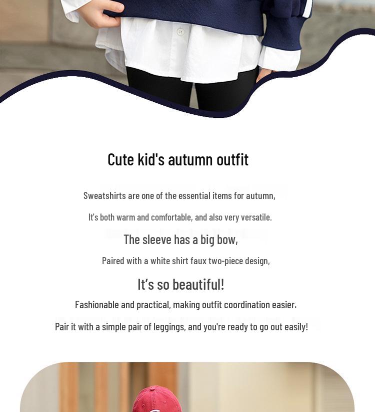 Girls' Trendy Sweatshirt: Spring/Autumn Two-in-One Shirt with Stylish Collar for Kids