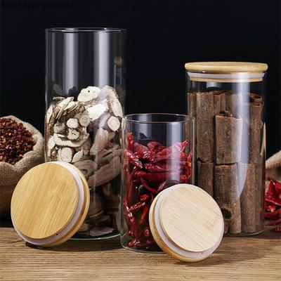Oppbevaringsglass med trelokk Forseglet krukke Gjennomsiktige glasskrukker Oppbevaringsflaske Matorganisator Teboks Oppbevaringstank Tebeholder