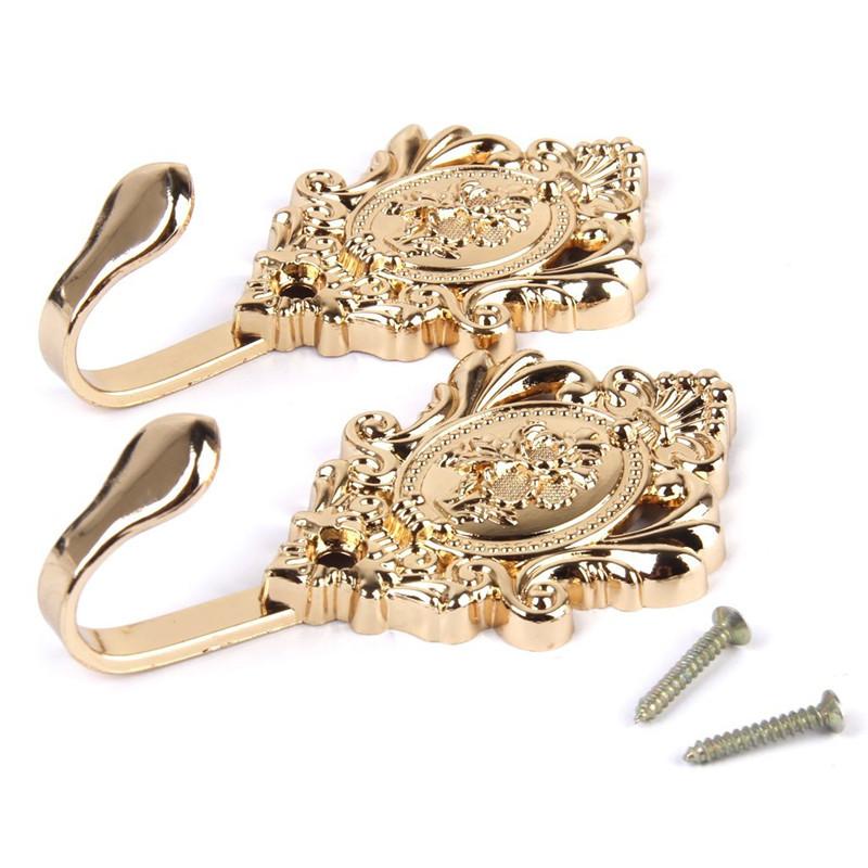 Rose Pattern Vintage Alloy Drapery Curtain Holdbacks Tieback Hooks 2Pcs Zinc Alloy Antique Wall Hook Hook