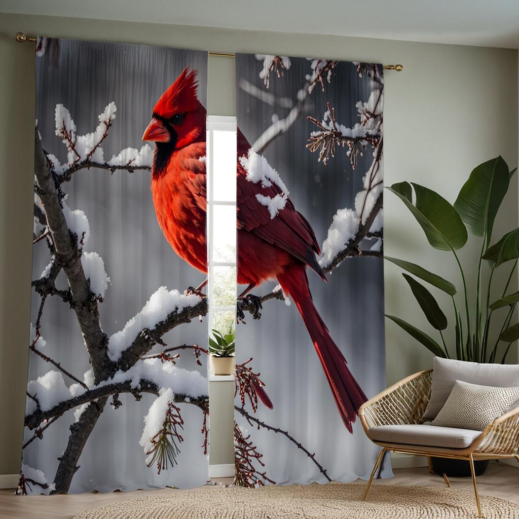 Hd Cedar Top Branches Magpie Decorative Curtain White Tie Digital Printed Home Decoration Style Livi Curtains Set Of 2 Made Polyester