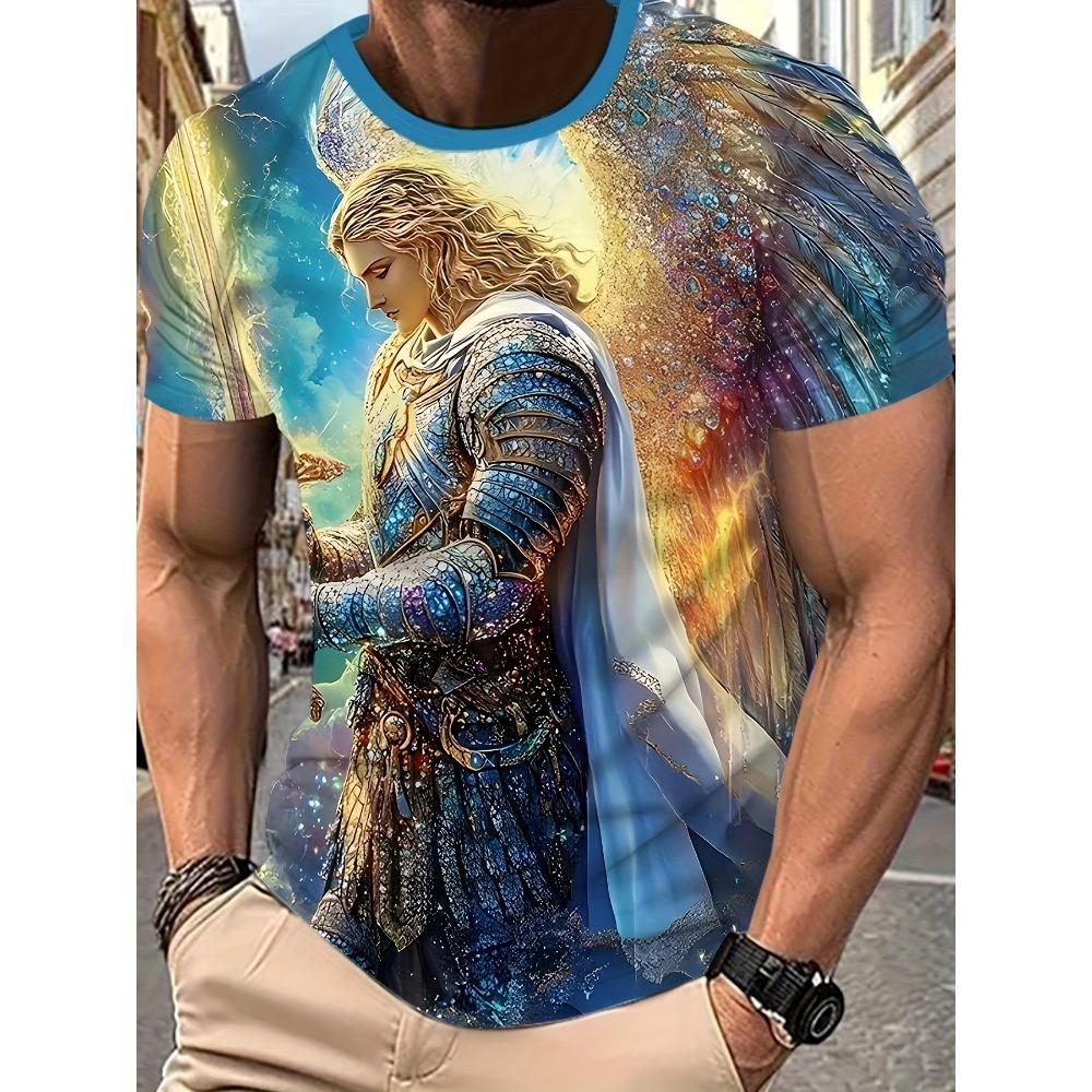 Summer Angel Warrior Wing Graphic Men's T-shirt Fashion Streetwear Outdoor Casual Plus Size Tees Top Women's Clothing