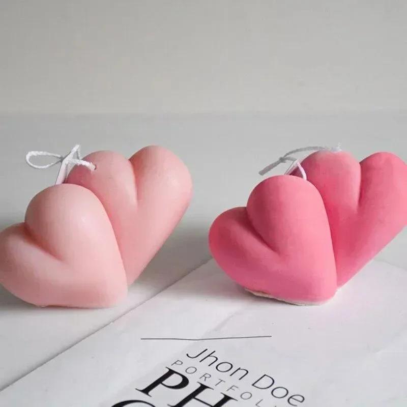 Handmade Double Heart Candle Mold Love Soap Resin Gyp Making Set Ice Chocolate Cake Baking Tool Home Decoration Mould Gifts