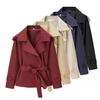 Multi-Color Trench Coat with Notched Lapel, Button Cuffs and Waist Belt