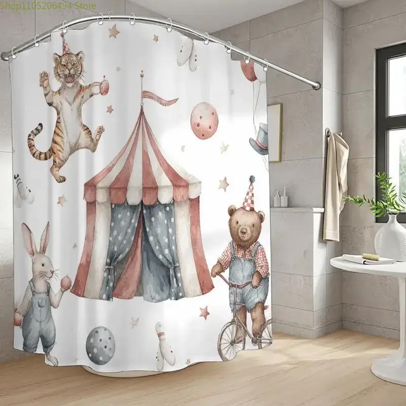 1pc Bathroom Shower Curtain, Birthday Party, Clown Celebration Shower Curtain, Includes 12 Hooks, 180*180cm Bathroom Curtain H
