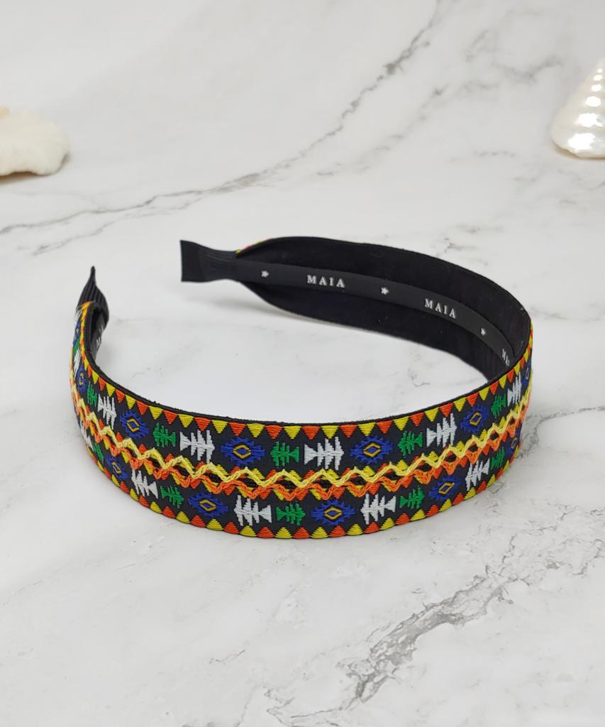 Maia Geometric Pattern Headband - Yellow