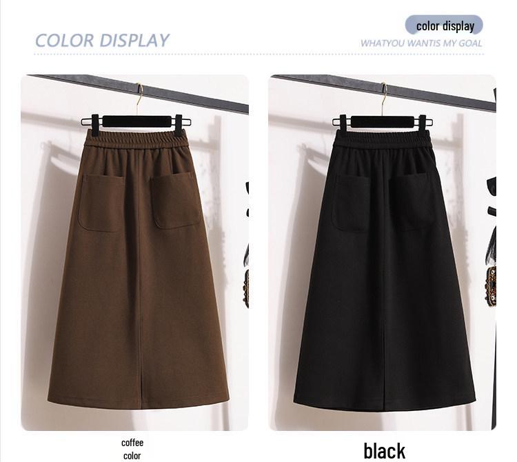 Women's Retro Velvet Split Umbrella Skirt – Mid-Length, Thickened, and Loose Fit for Autumn/Winter