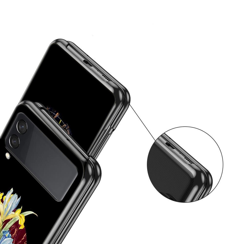 Vintage Flower Botanical Marble Phone Case for Samsung Galaxy Z Flip 3 4 5 Black Folding Mobile Shell Hard Coque Protect Cover