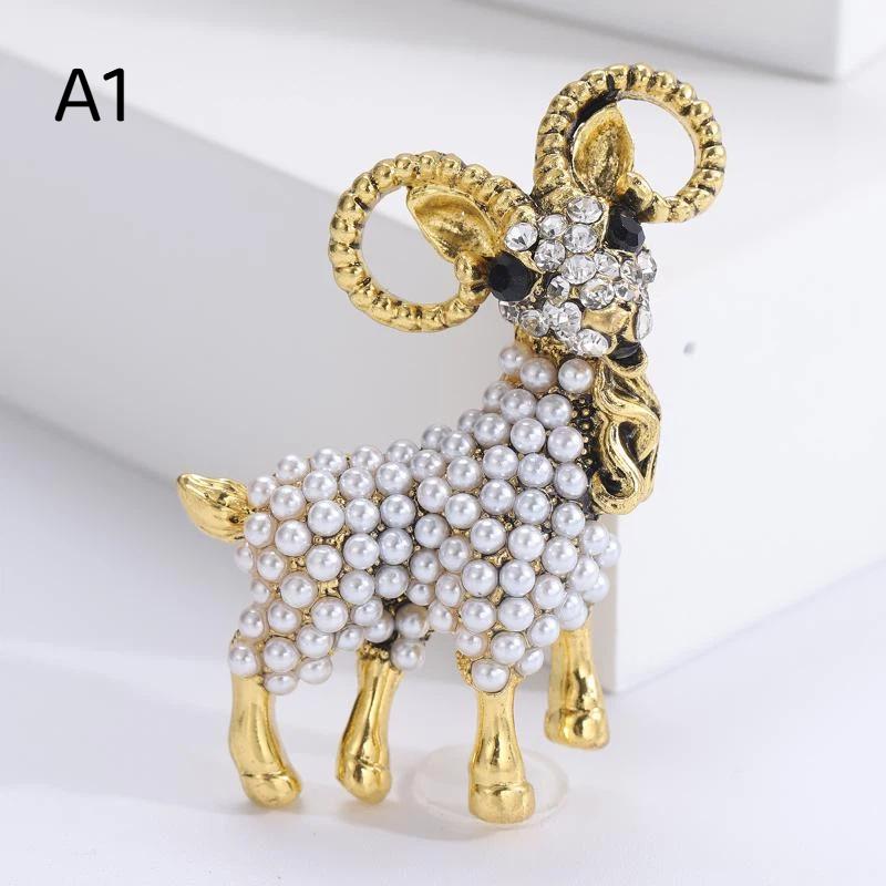 1Pcs Animal Pins Vintage Pearl Goat Brooches For Women Friends Party Gifts Fashion Jewelry Diy Accessories
