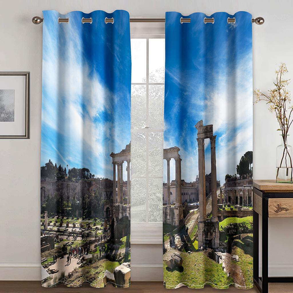 Ancient Roman Style City Buildings Colosseum Landscape Curtains 2 Panel Luxury Living Room Bedroom Balcony Kitchen Decor