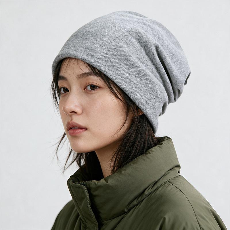 Gorro Unisex Estilo Coreano de Camada Dupla Largo - Outono/Inverno Cor Sólida com Etiqueta de Tecido