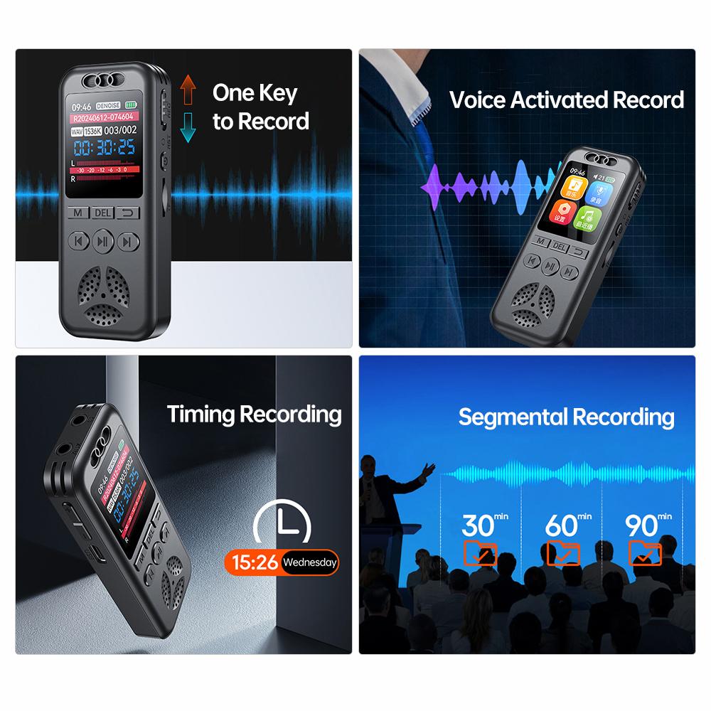 128GB Digital Voice Recorder Voice Activated Audio Recording Noise Reduction with Playback MP3